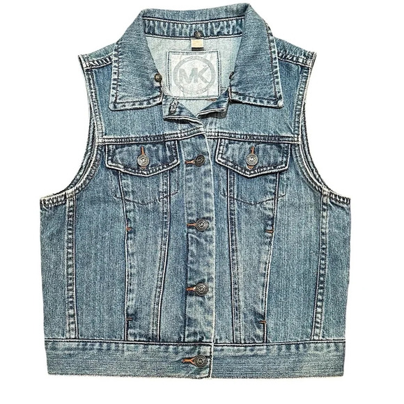Michael Michael Kors Blue Denim Vest SZ S  Iconic Logo - Picture 1 of 9